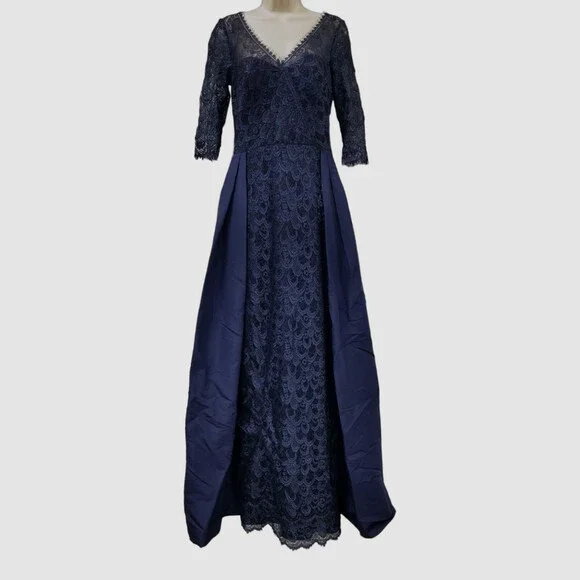 $1980 Rickie Freeman For Teri Jon Premier Women Blue Lace Gown Dress Size 4 - Picture 1 of 4